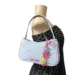 NWT Betsey Johnson Y2K Blue Quilted Floral Baguette Bag Charm Shoulder‎ Bag